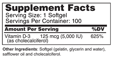 Vitamin D3 5,000 IU Supplement Facts